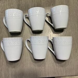 NEW SET of 6 Food Network Light Blue Stoneware Coffee Cups Tea Mugs Jasmine